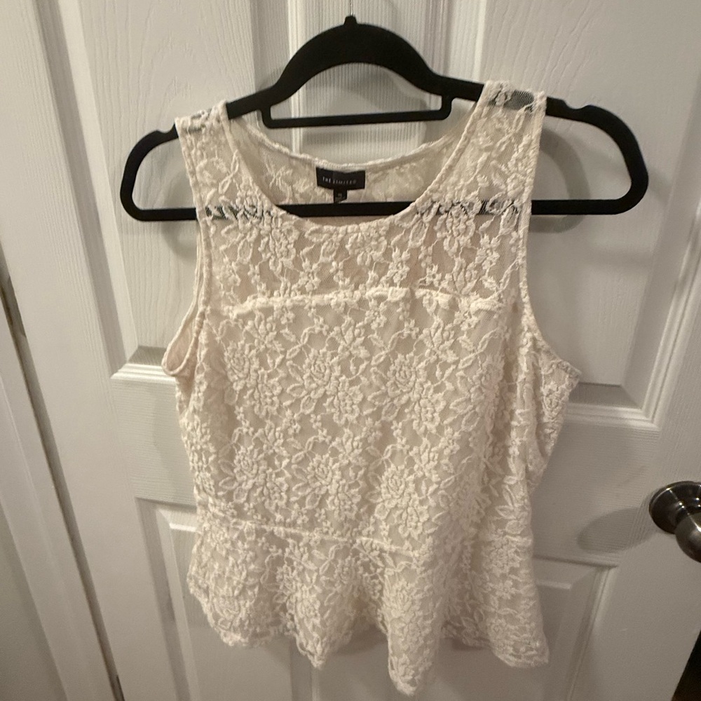 The Limited Cream Lace Peplum Tank Top